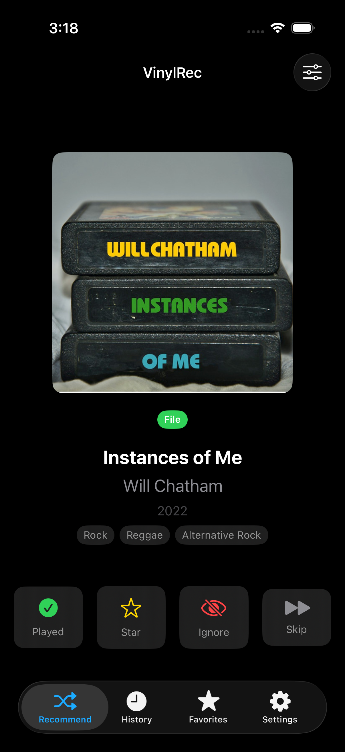 VinylRec recommendation screen